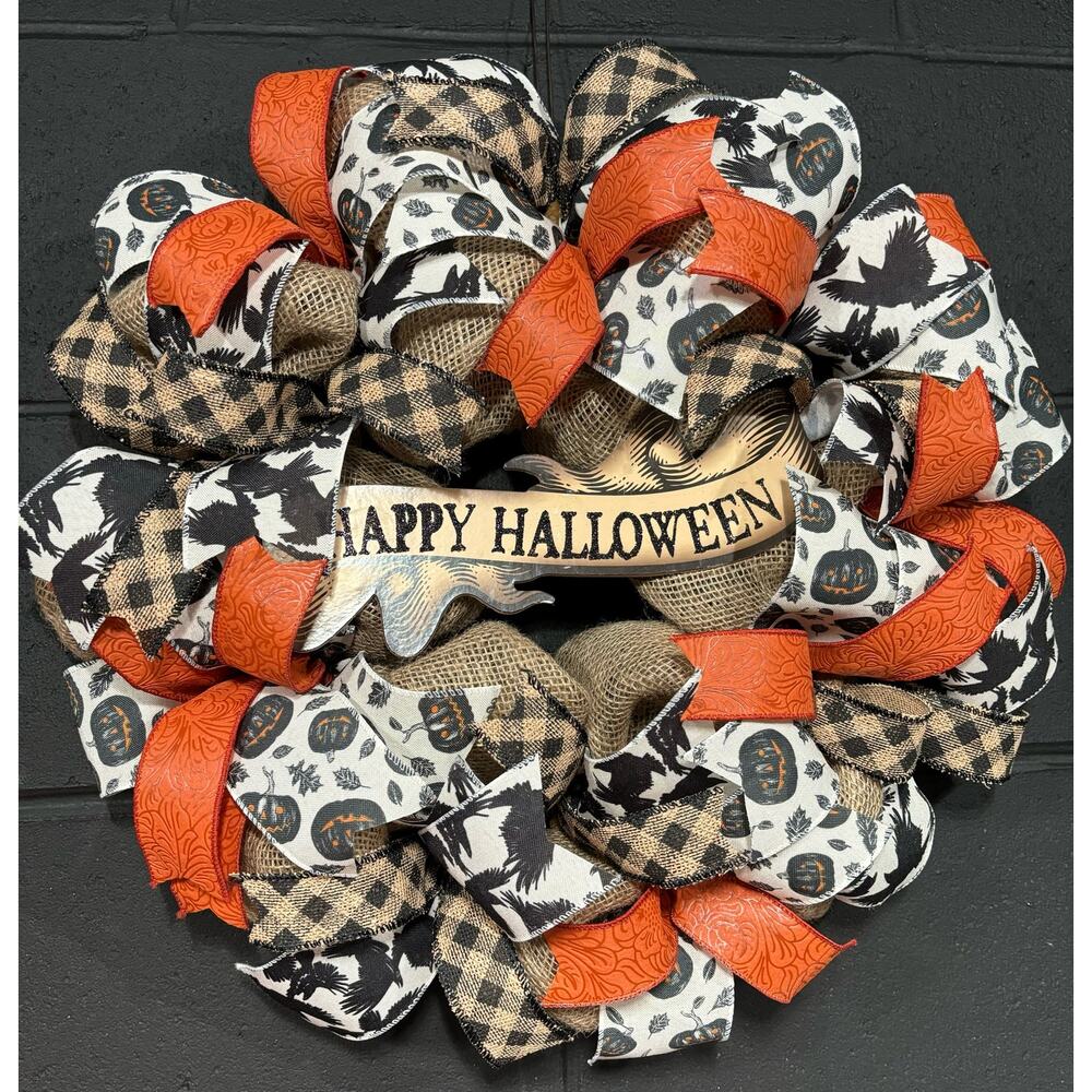 Halloween Wreath For Front Door Rustic Fall Burlap Wreath Handmade 20 Inch